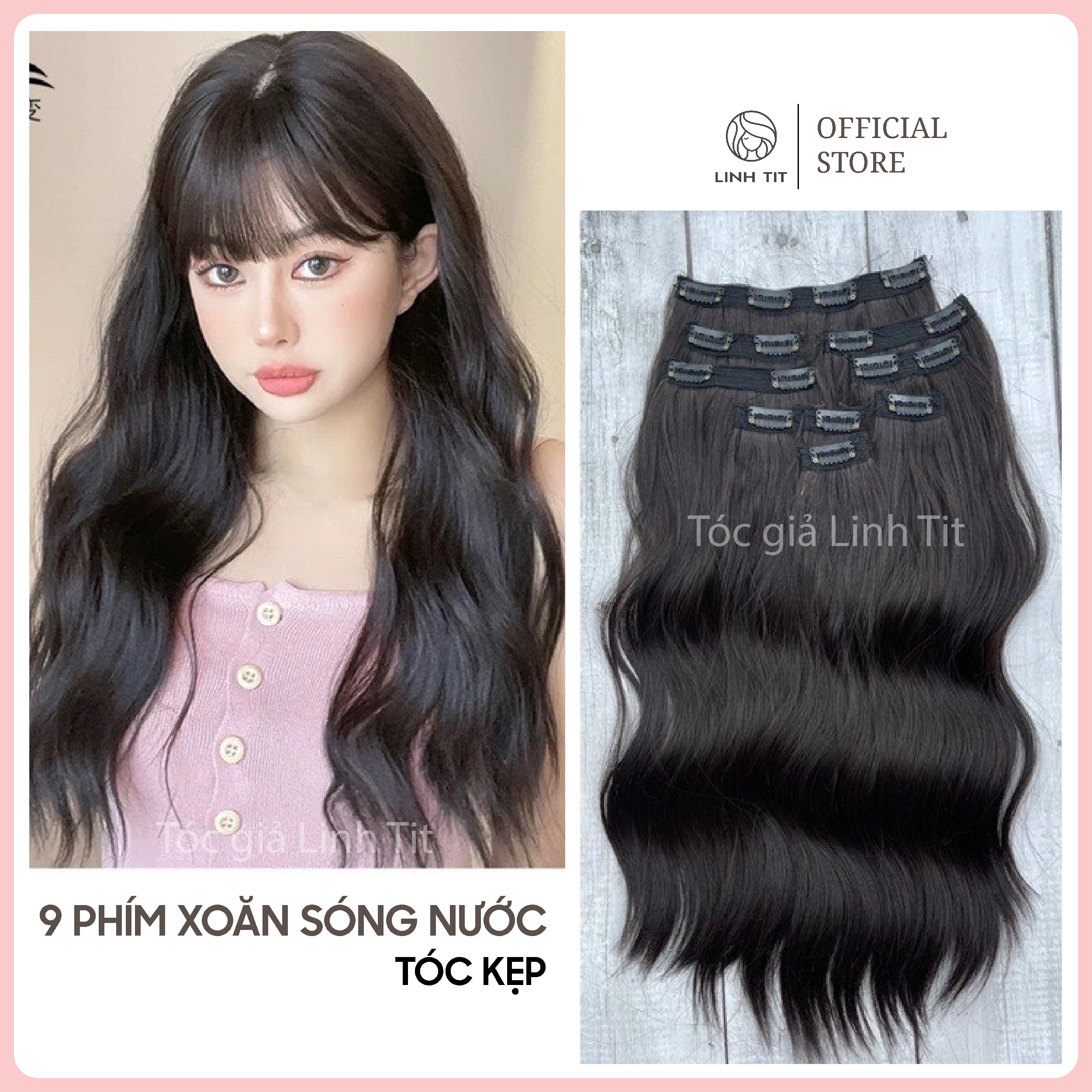 Kẹp nối tóc 9 phím xoăn sóng nước cao cấp Hàn Quốc  | Tóc giả Linh Tít