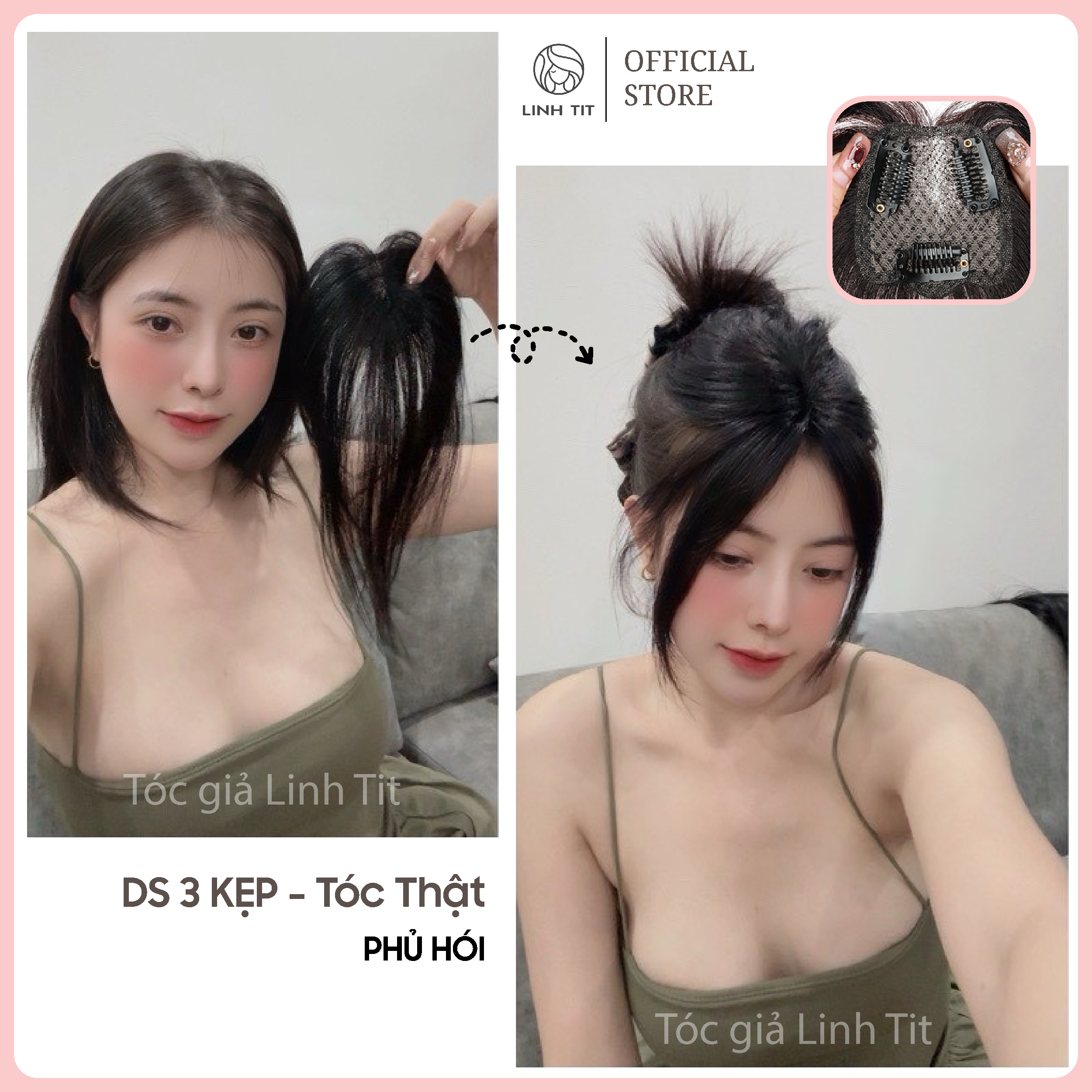 Phủ hói DS 3 kẹp I Tóc giả Linh Tít